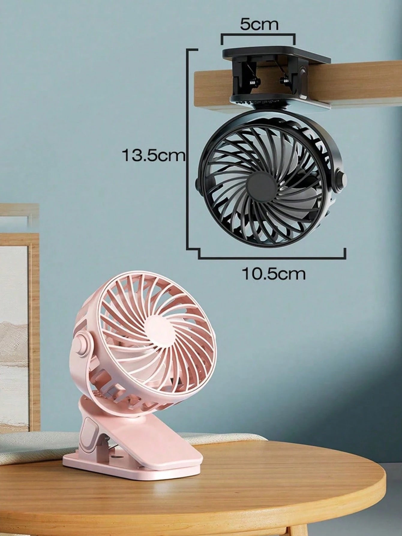 Gaiatop Portable Clip-On Fan, Small Powerful 3-Speed Quiet 360° Rotating, 500mAh 3.7V, USB Rechargeable, Mini Personal Desktop Home Office Camping Cooling Fan, Women's Gift, Pink/Black/Blue/White