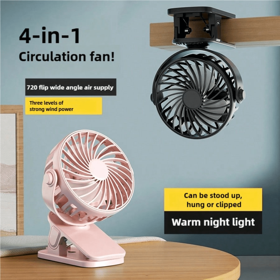 Gaiatop Portable Clip-On Fan, Small Powerful 3-Speed Quiet 360° Rotating, 500mAh 3.7V, USB Rechargeable, Mini Personal Desktop Home Office Camping Cooling Fan, Women's Gift, Pink/Black/Blue/White