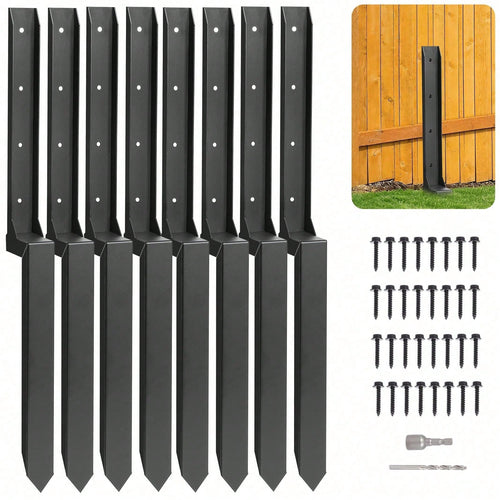 GCCSJ Fence Post Repair Kit 2/4/8 Pack – Heavy Duty 33.5 Inch Steel Anchor Ground Stakes, One-Piece Spike For Leaning Or Broken Wooden Fence Repair, Rust Resistant Fence Post Support For Quick Fix (Bl