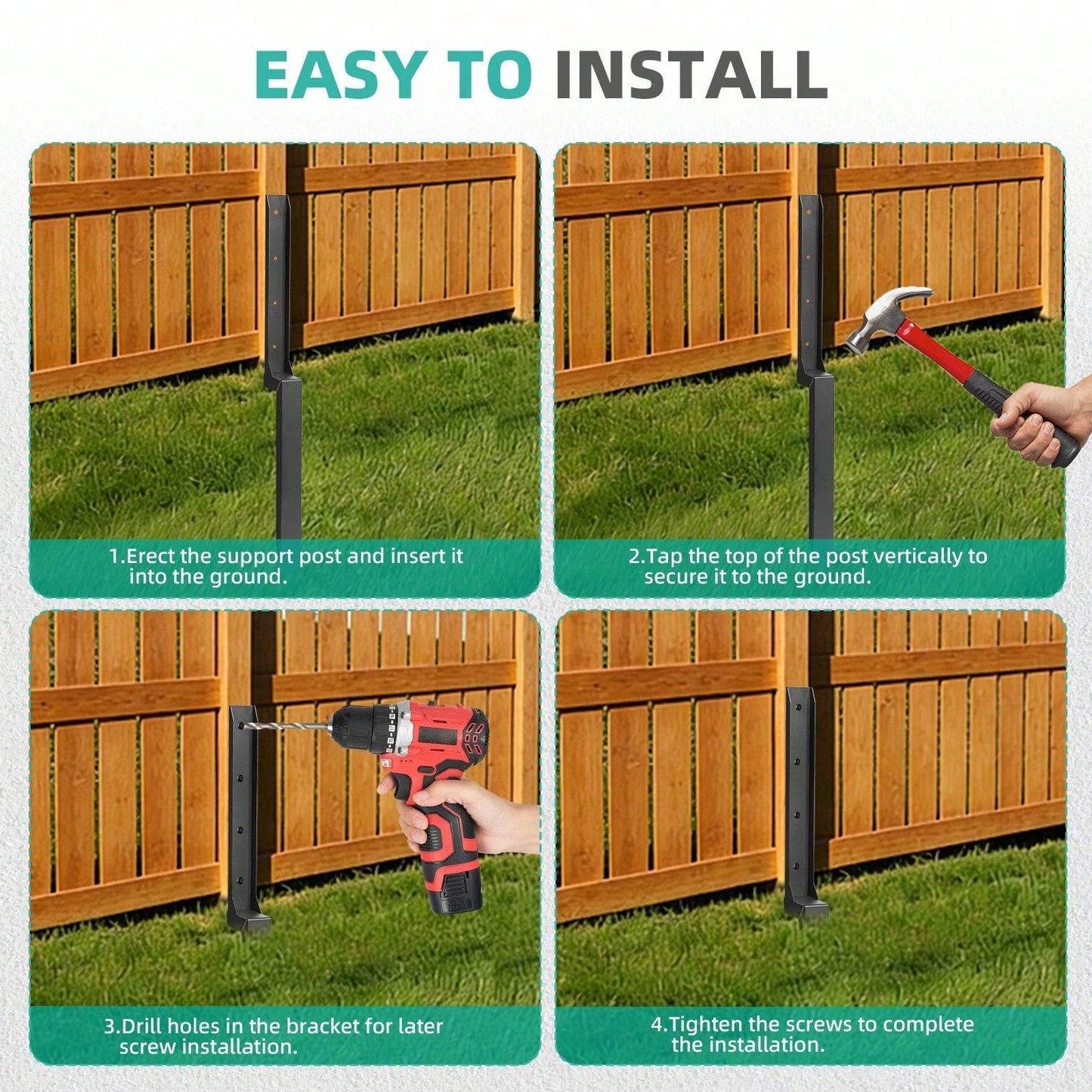 GCCSJ Fence Post Repair Kit 2/4/8 Pack – Heavy Duty 33.5 Inch Steel Anchor Ground Stakes, One-Piece Spike For Leaning Or Broken Wooden Fence Repair, Rust Resistant Fence Post Support For Quick Fix (Bl