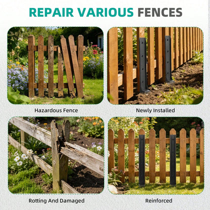 GCCSJ Fence Post Repair Kit 2/4/8 Pack – Heavy Duty 33.5 Inch Steel Anchor Ground Stakes, One-Piece Spike For Leaning Or Broken Wooden Fence Repair, Rust Resistant Fence Post Support For Quick Fix (Bl