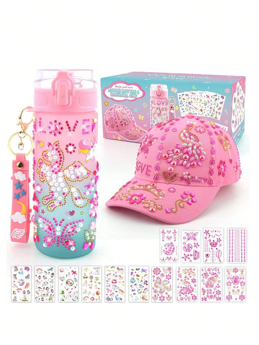 Gifts For Girls Age 4 5 6 7 8 9 10, Decorate Your Own Water Bottle And Baseball Cap, Birthday Gifts For Kids Ages 4-6, Fun Arts And Crafts Kit For Kids DIY Gift For Daughter Granddaughter 4-6 4-8
