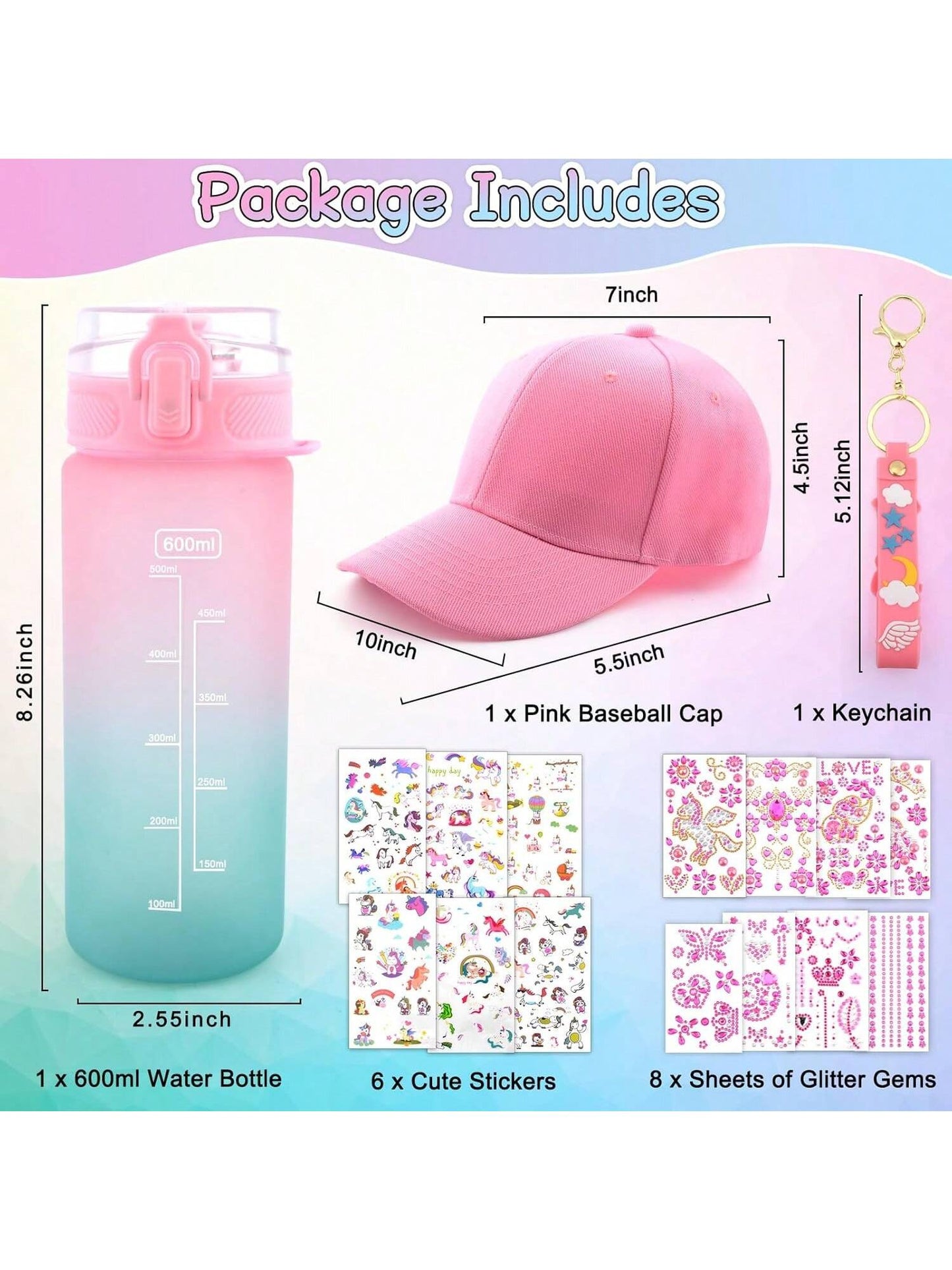 Gifts For Girls Age 4 5 6 7 8 9 10, Decorate Your Own Water Bottle And Baseball Cap, Birthday Gifts For Kids Ages 4-6, Fun Arts And Crafts Kit For Kids DIY Gift For Daughter Granddaughter 4-6 4-8