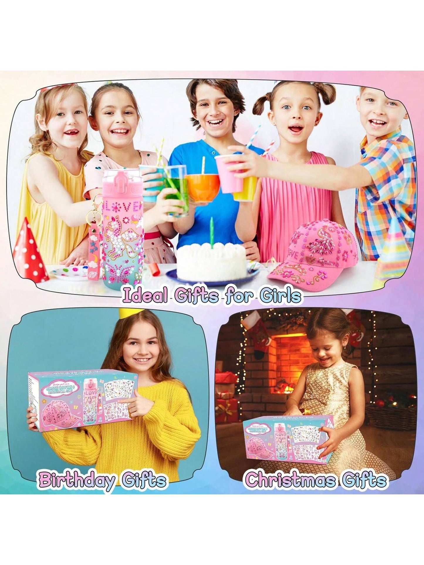 Gifts For Girls Age 4 5 6 7 8 9 10, Decorate Your Own Water Bottle And Baseball Cap, Birthday Gifts For Kids Ages 4-6, Fun Arts And Crafts Kit For Kids DIY Gift For Daughter Granddaughter 4-6 4-8