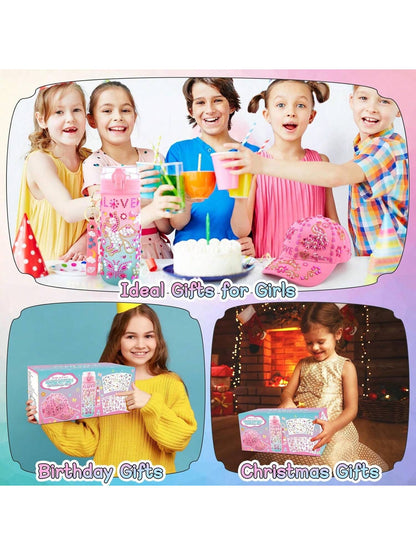 Gifts For Girls Age 4 5 6 7 8 9 10, Decorate Your Own Water Bottle And Baseball Cap, Birthday Gifts For Kids Ages 4-6, Fun Arts And Crafts Kit For Kids DIY Gift For Daughter Granddaughter 4-6 4-8