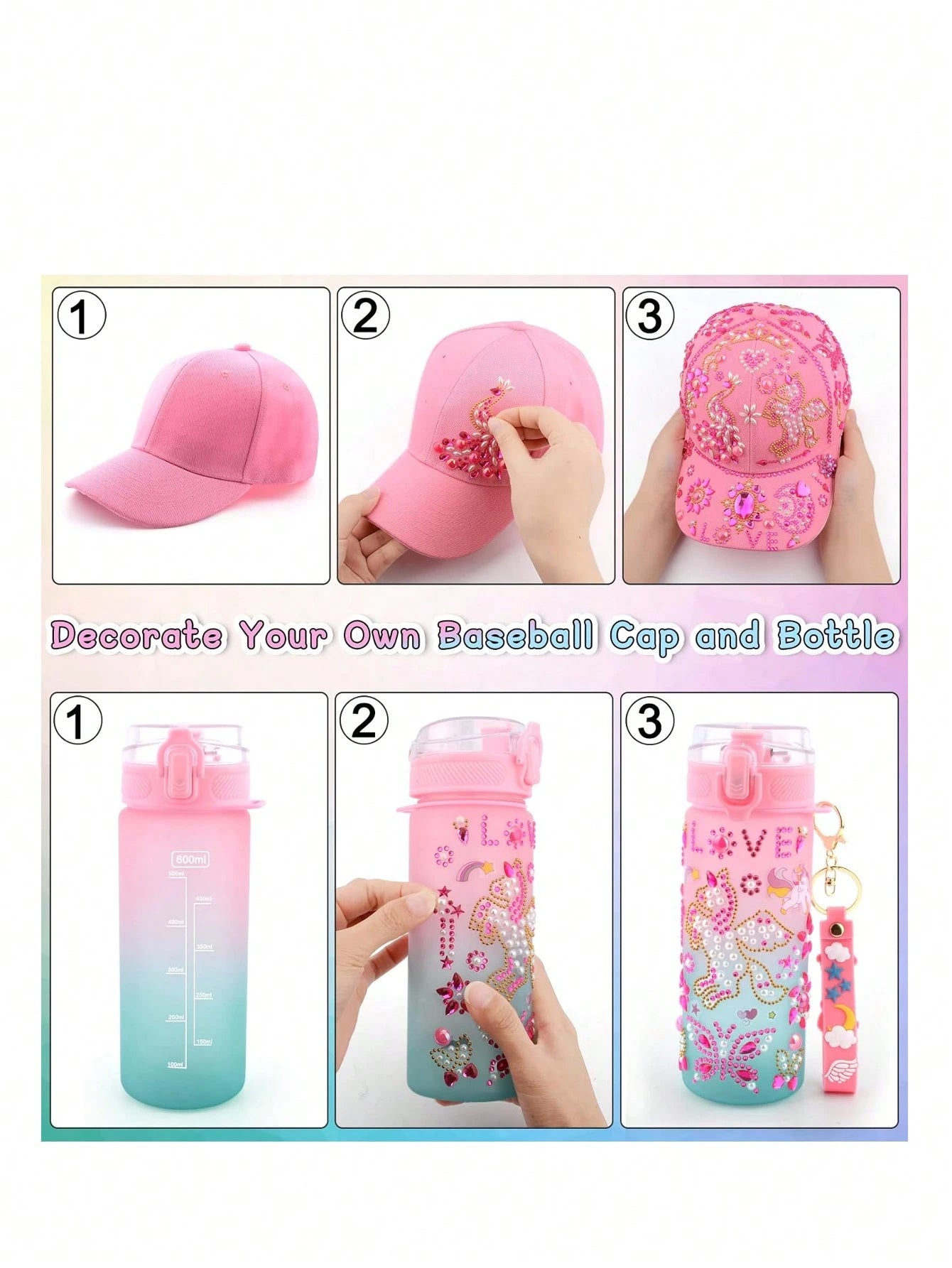 Gifts For Girls Age 4 5 6 7 8 9 10, Decorate Your Own Water Bottle And Baseball Cap, Birthday Gifts For Kids Ages 4-6, Fun Arts And Crafts Kit For Kids DIY Gift For Daughter Granddaughter 4-6 4-8