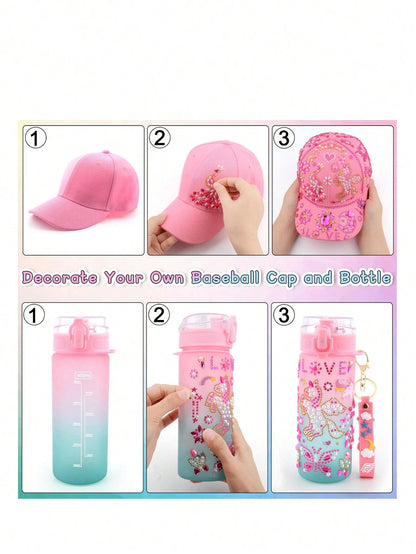 Gifts For Girls Age 4 5 6 7 8 9 10, Decorate Your Own Water Bottle And Baseball Cap, Birthday Gifts For Kids Ages 4-6, Fun Arts And Crafts Kit For Kids DIY Gift For Daughter Granddaughter 4-6 4-8