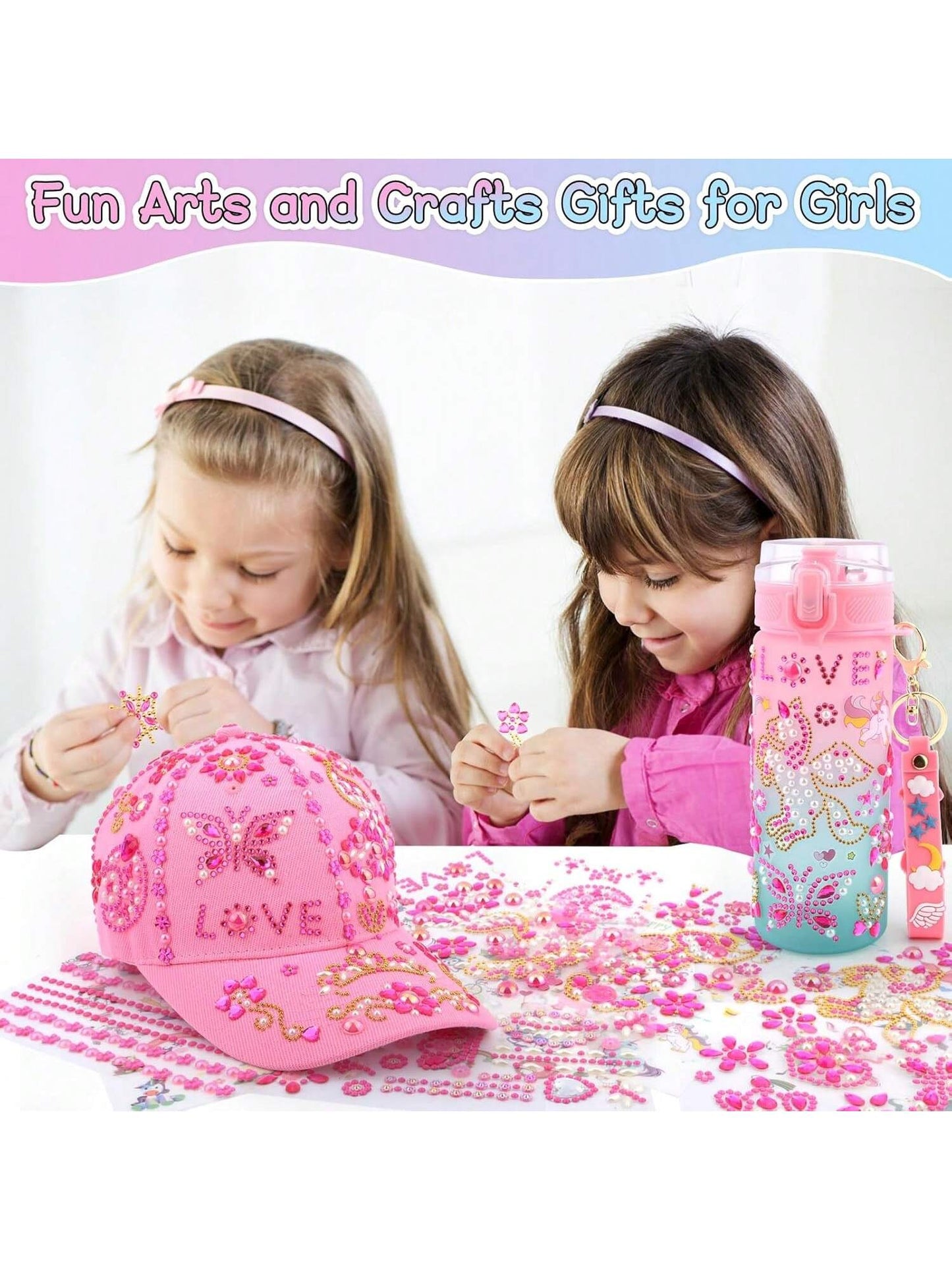 Gifts For Girls Age 4 5 6 7 8 9 10, Decorate Your Own Water Bottle And Baseball Cap, Birthday Gifts For Kids Ages 4-6, Fun Arts And Crafts Kit For Kids DIY Gift For Daughter Granddaughter 4-6 4-8