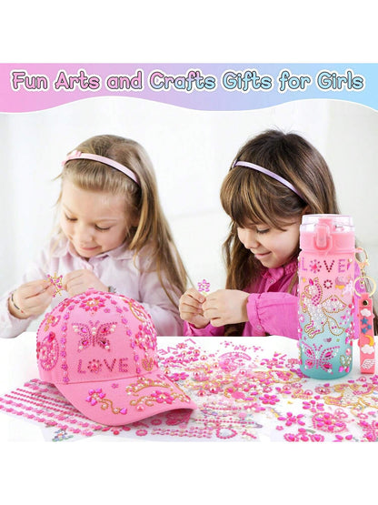 Gifts For Girls Age 4 5 6 7 8 9 10, Decorate Your Own Water Bottle And Baseball Cap, Birthday Gifts For Kids Ages 4-6, Fun Arts And Crafts Kit For Kids DIY Gift For Daughter Granddaughter 4-6 4-8