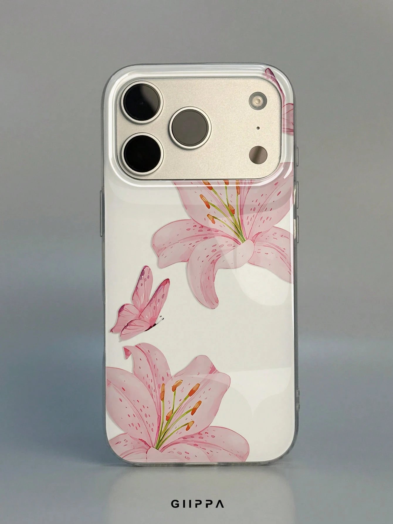 GIIPPA 1pc Pink Hibiscus And Butterfly Pattern Design, Phone 17 Pro Max Phone Case, Compatible With Phone 16 Pro Max, 15 Pro Max, 14 Pro Max, Korean-Style High-End Fashion Fun Phone Case, Compatible W