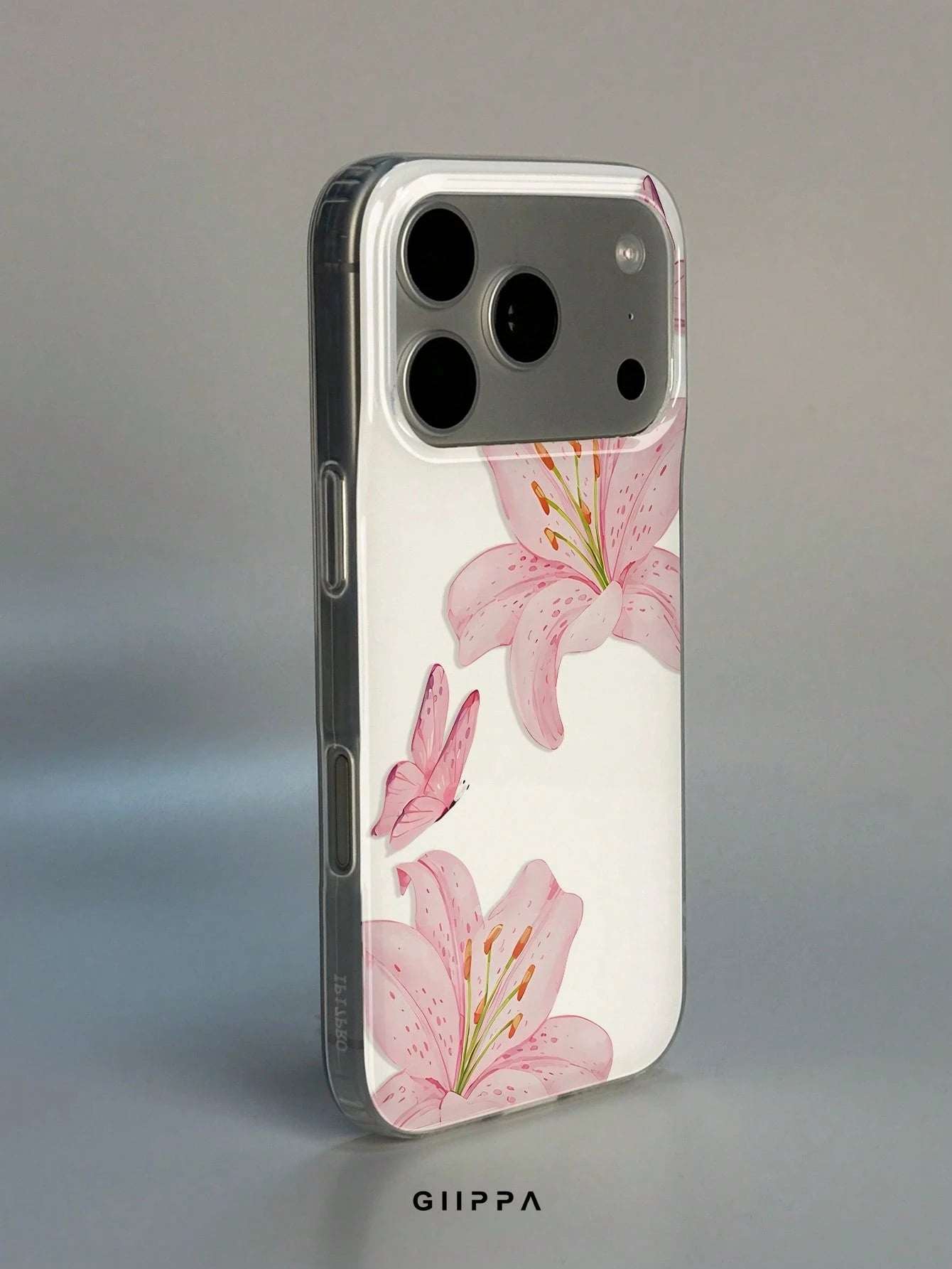 GIIPPA 1pc Pink Hibiscus And Butterfly Pattern Design, Phone 17 Pro Max Phone Case, Compatible With Phone 16 Pro Max, 15 Pro Max, 14 Pro Max, Korean-Style High-End Fashion Fun Phone Case, Compatible W