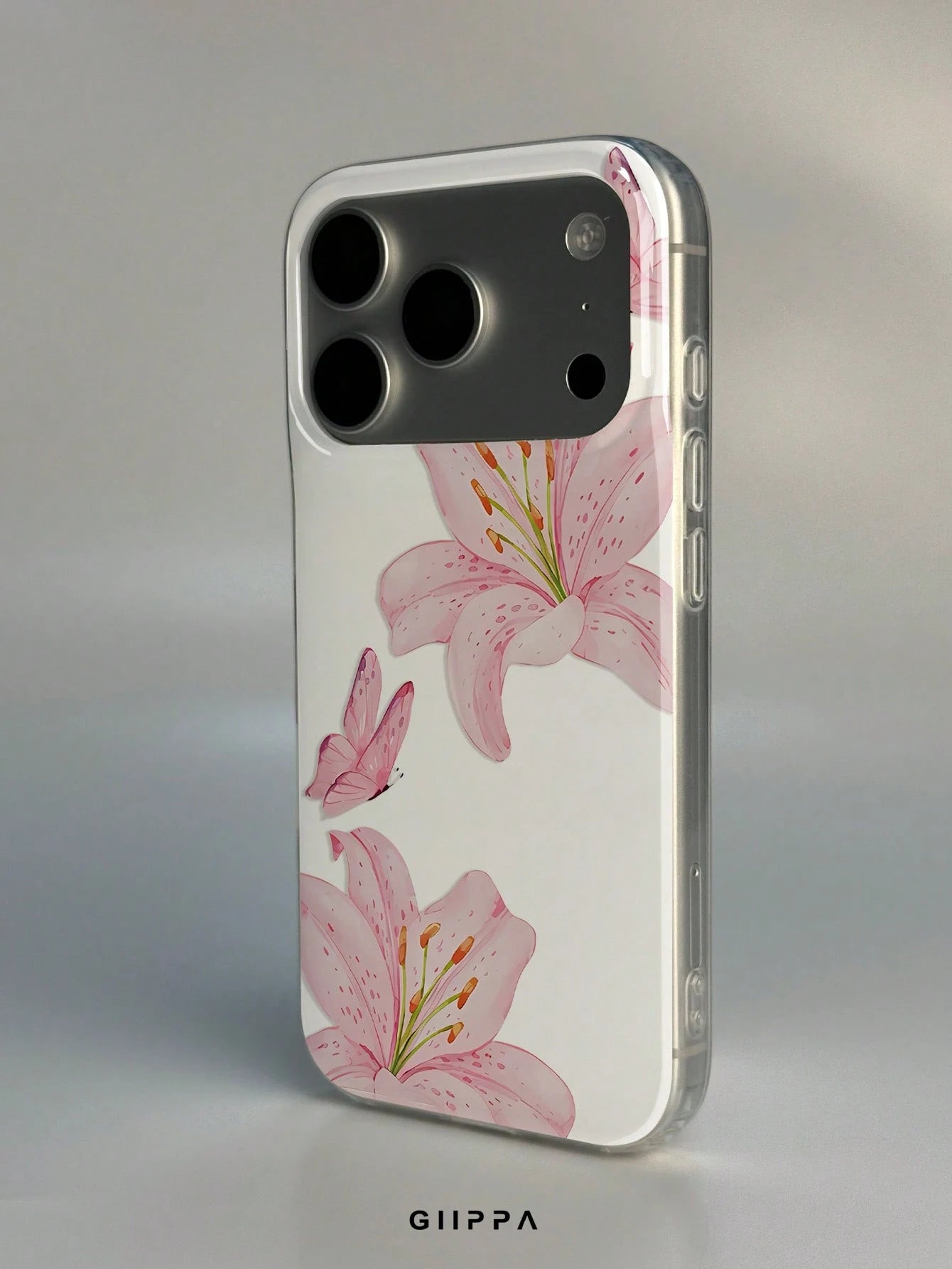 GIIPPA 1pc Pink Hibiscus And Butterfly Pattern Design, Phone 17 Pro Max Phone Case, Compatible With Phone 16 Pro Max, 15 Pro Max, 14 Pro Max, Korean-Style High-End Fashion Fun Phone Case, Compatible W