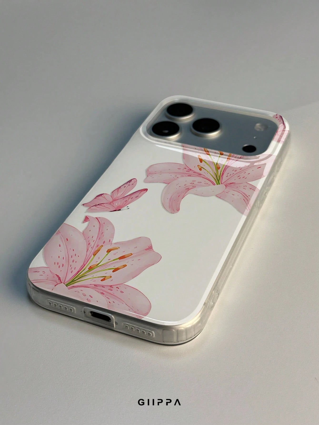 GIIPPA 1pc Pink Hibiscus And Butterfly Pattern Design, Phone 17 Pro Max Phone Case, Compatible With Phone 16 Pro Max, 15 Pro Max, 14 Pro Max, Korean-Style High-End Fashion Fun Phone Case, Compatible W
