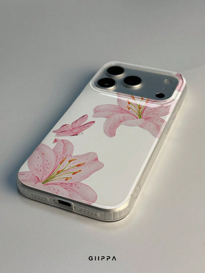 GIIPPA 1pc Pink Hibiscus And Butterfly Pattern Design, Phone 17 Pro Max Phone Case, Compatible With Phone 16 Pro Max, 15 Pro Max, 14 Pro Max, Korean-Style High-End Fashion Fun Phone Case, Compatible W