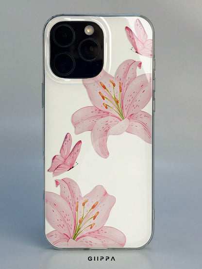 GIIPPA 1pc Pink Hibiscus And Butterfly Pattern Design, Phone 17 Pro Max Phone Case, Compatible With Phone 16 Pro Max, 15 Pro Max, 14 Pro Max, Korean-Style High-End Fashion Fun Phone Case, Compatible W