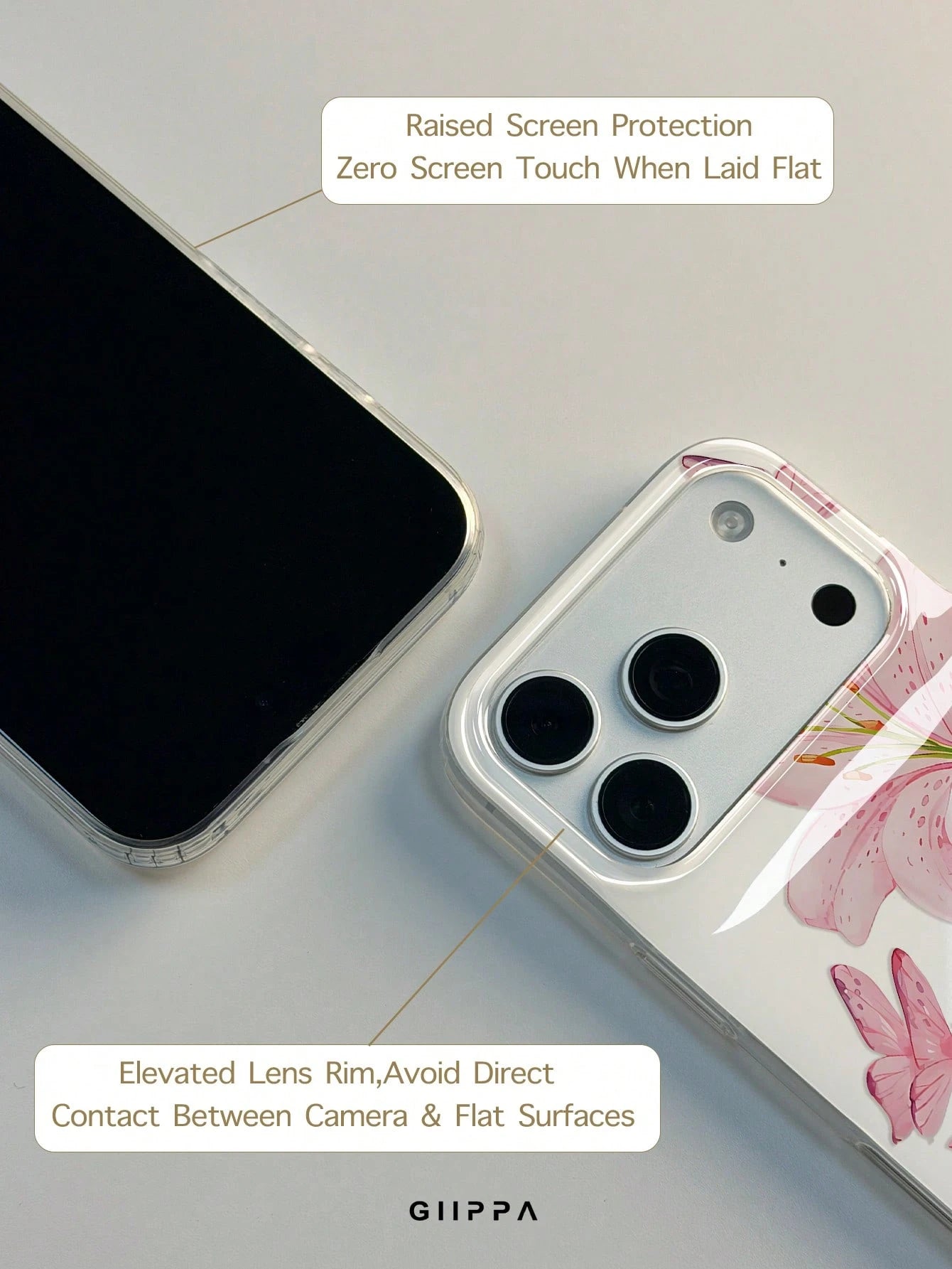 GIIPPA 1pc Pink Hibiscus And Butterfly Pattern Design, Phone 17 Pro Max Phone Case, Compatible With Phone 16 Pro Max, 15 Pro Max, 14 Pro Max, Korean-Style High-End Fashion Fun Phone Case, Compatible W