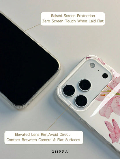 GIIPPA 1pc Pink Hibiscus And Butterfly Pattern Design, Phone 17 Pro Max Phone Case, Compatible With Phone 16 Pro Max, 15 Pro Max, 14 Pro Max, Korean-Style High-End Fashion Fun Phone Case, Compatible W