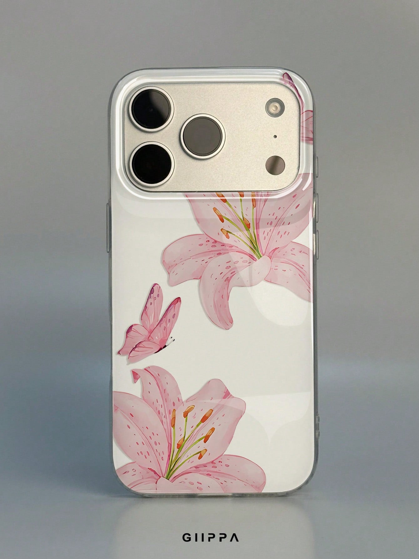 GIIPPA 1pc Pink Hibiscus And Butterfly Pattern Design, Phone 17 Pro Max Phone Case, Compatible With Phone 16 Pro Max, 15 Pro Max, 14 Pro Max, Korean-Style High-End Fashion Fun Phone Case, Compatible W
