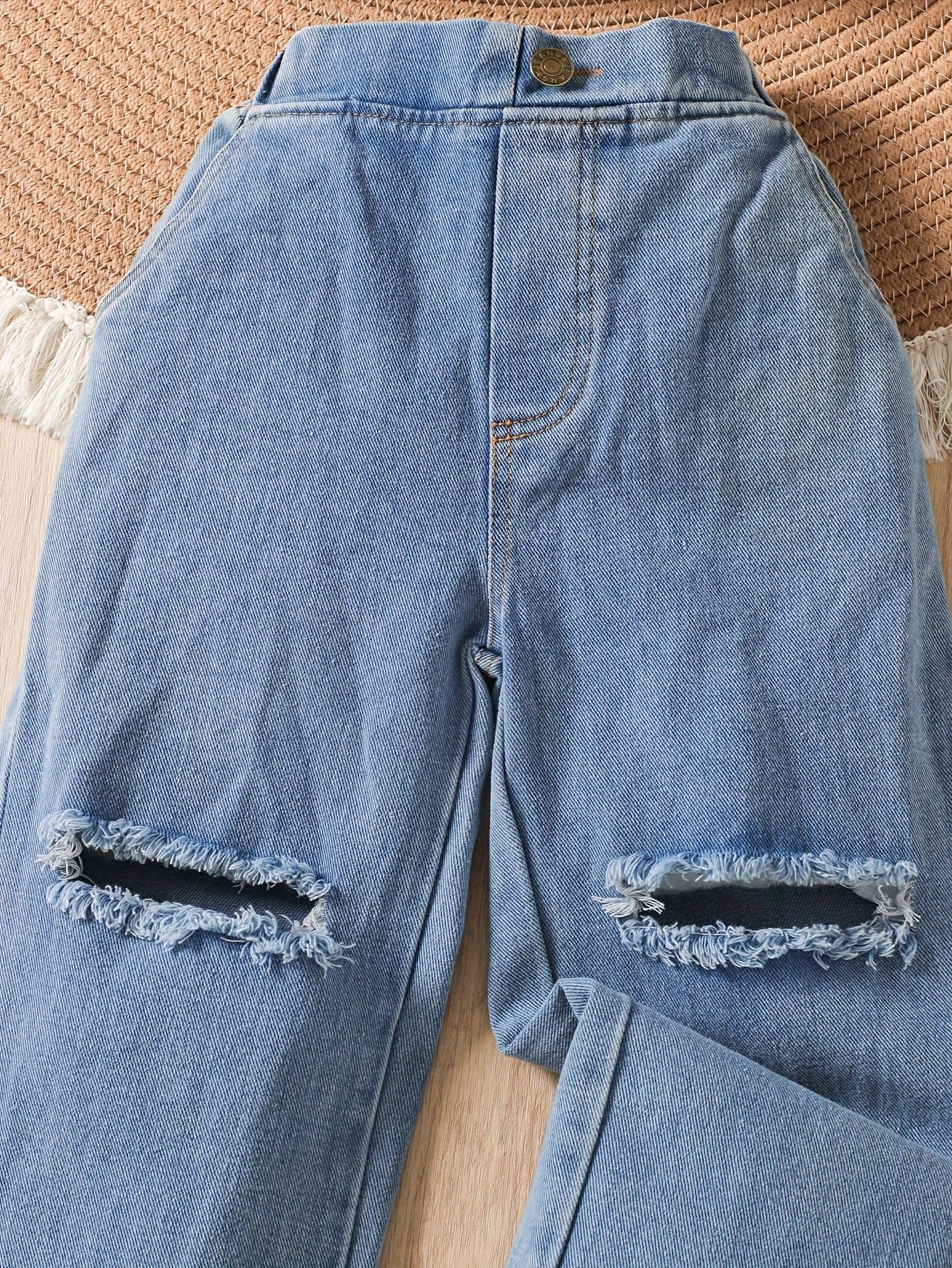 Girls 4-8Y 2Pcs Outfit, Ribbed Sleeveless Crop Tank Top + Ripped Wide Leg Denim Capri Pants, Summer Kids Casual Set,Summer Casual,Daily Play
