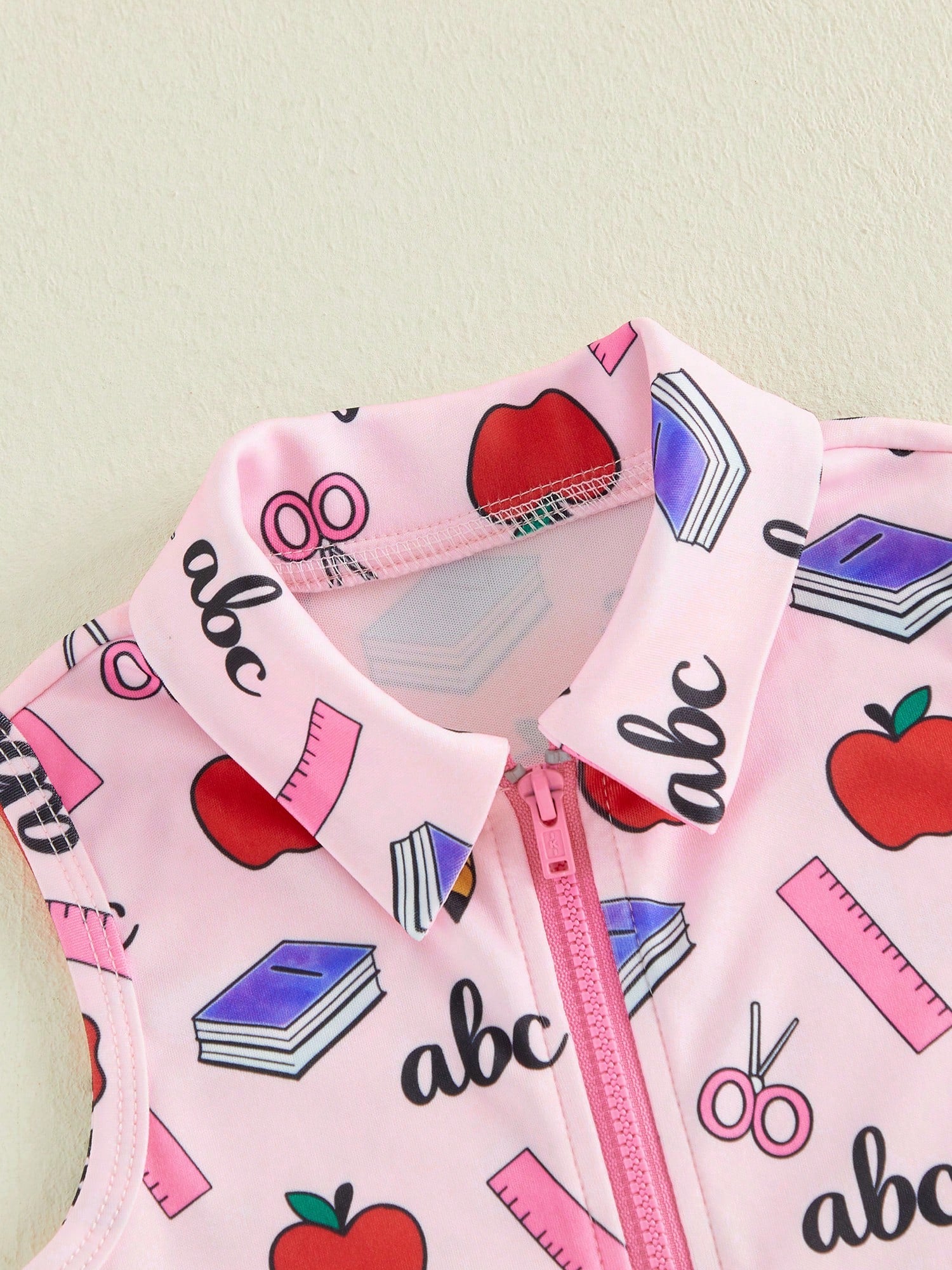 Girls Back To School Dress Sleeveless Lapel Collar Pencil Apple Book Print Half Zipper A Line Tank Dress