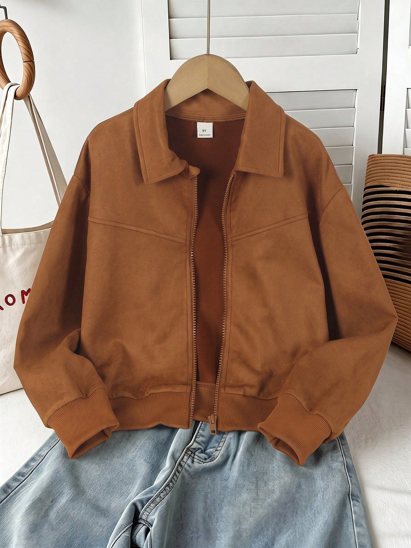 Girls' Comfortable Casual Lapel Zipper Streetwear Cool Versatile Motorcycle Loose Jacket, Soft Fabric, Suitable For Daily School, Commuting, Gatherings, Autumn/Winter Outfit