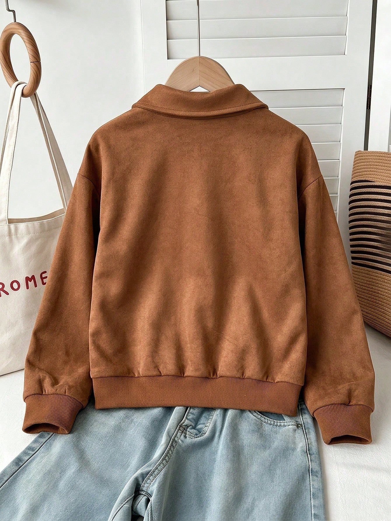 Girls' Comfortable Casual Lapel Zipper Streetwear Cool Versatile Motorcycle Loose Jacket, Soft Fabric, Suitable For Daily School, Commuting, Gatherings, Autumn/Winter Outfit