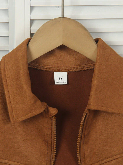 Girls' Comfortable Casual Lapel Zipper Streetwear Cool Versatile Motorcycle Loose Jacket, Soft Fabric, Suitable For Daily School, Commuting, Gatherings, Autumn/Winter Outfit