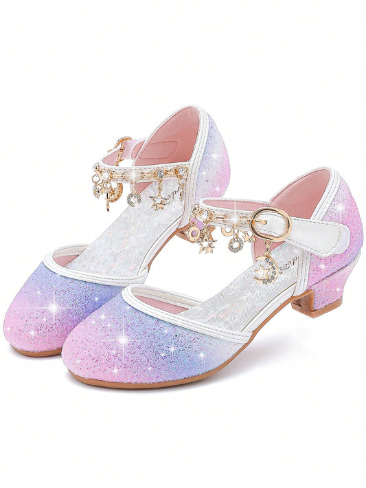 Girls Sandals Sparkly Princess Dress Shoes Closed Toe Flower Wedding High Heels For Toddler Little Big Kids