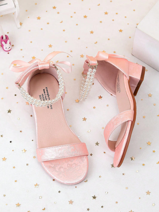 Girls' Stylish Printed Fabric Strap High Heel Sandals, Comfortable For Daily Wear And Party Occasions, Suitable For Summer