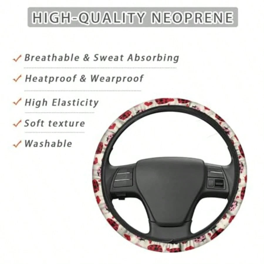 GLadybug Steering Wheel Cover Green Soft Elastic Car Steering Wheel Cover Universal Vehicle Interior Accories For Women Girly1