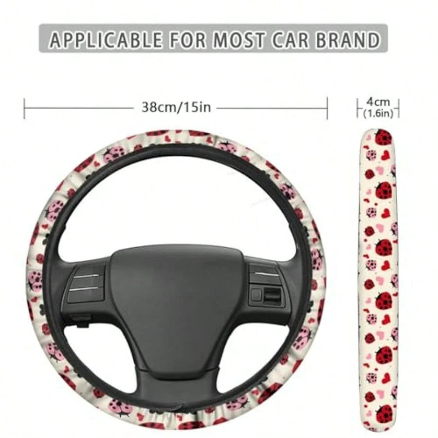 GLadybug Steering Wheel Cover Green Soft Elastic Car Steering Wheel Cover Universal Vehicle Interior Accories For Women Girly1