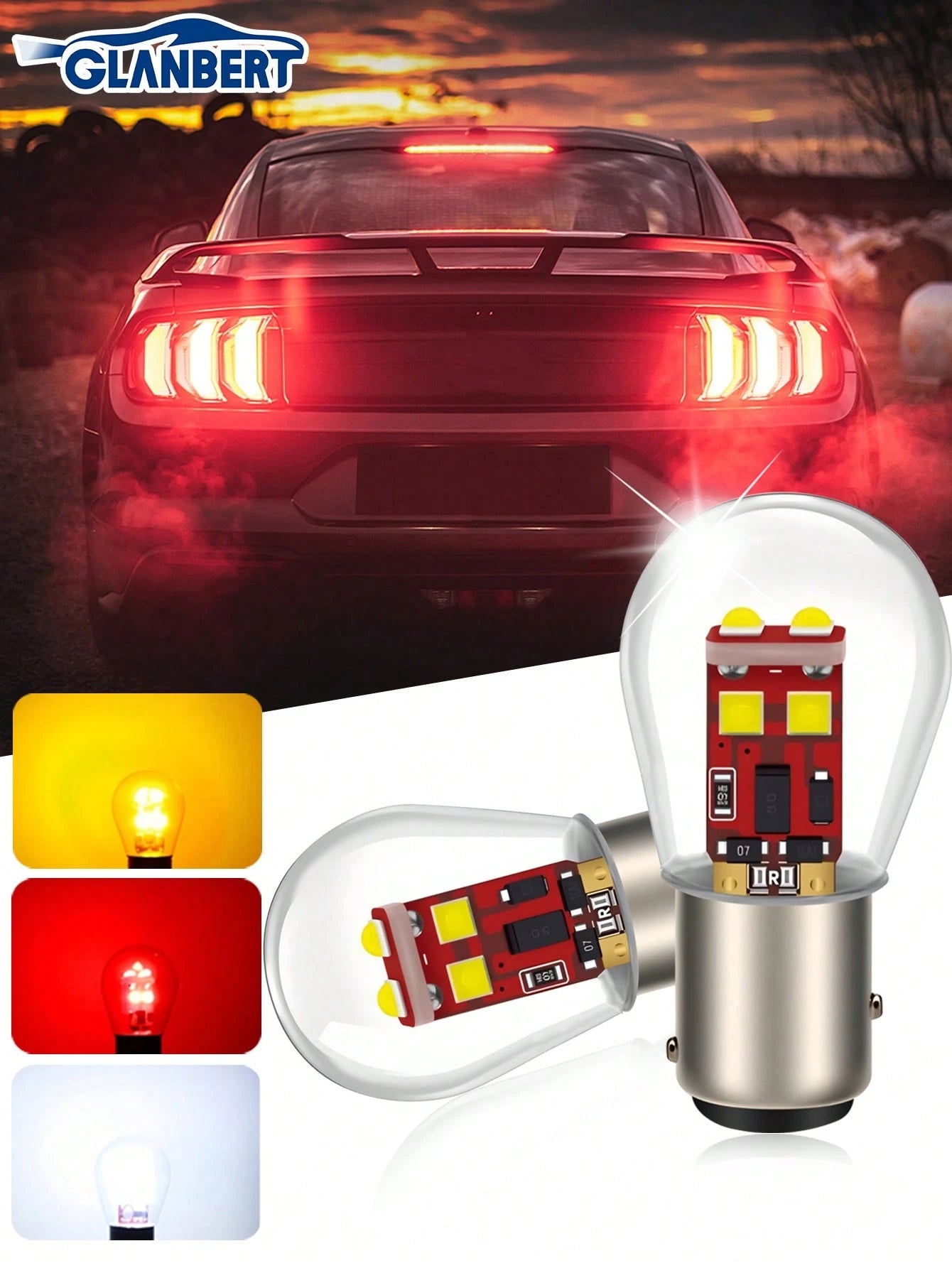 GLANBERT 2pcs Car Turn Signal Lamp/Brake Light/Tail Light/Headlight/Reverse Light/Brake Light Bulbs, 1156 1157 BA15S BAU15S BA15D BAY15D