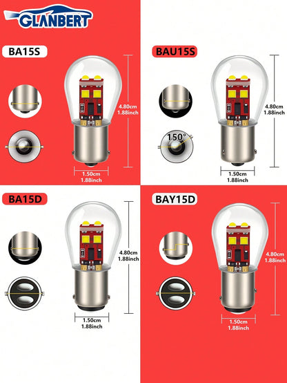 GLANBERT 2pcs Car Turn Signal Lamp/Brake Light/Tail Light/Headlight/Reverse Light/Brake Light Bulbs, 1156 1157 BA15S BAU15S BA15D BAY15D