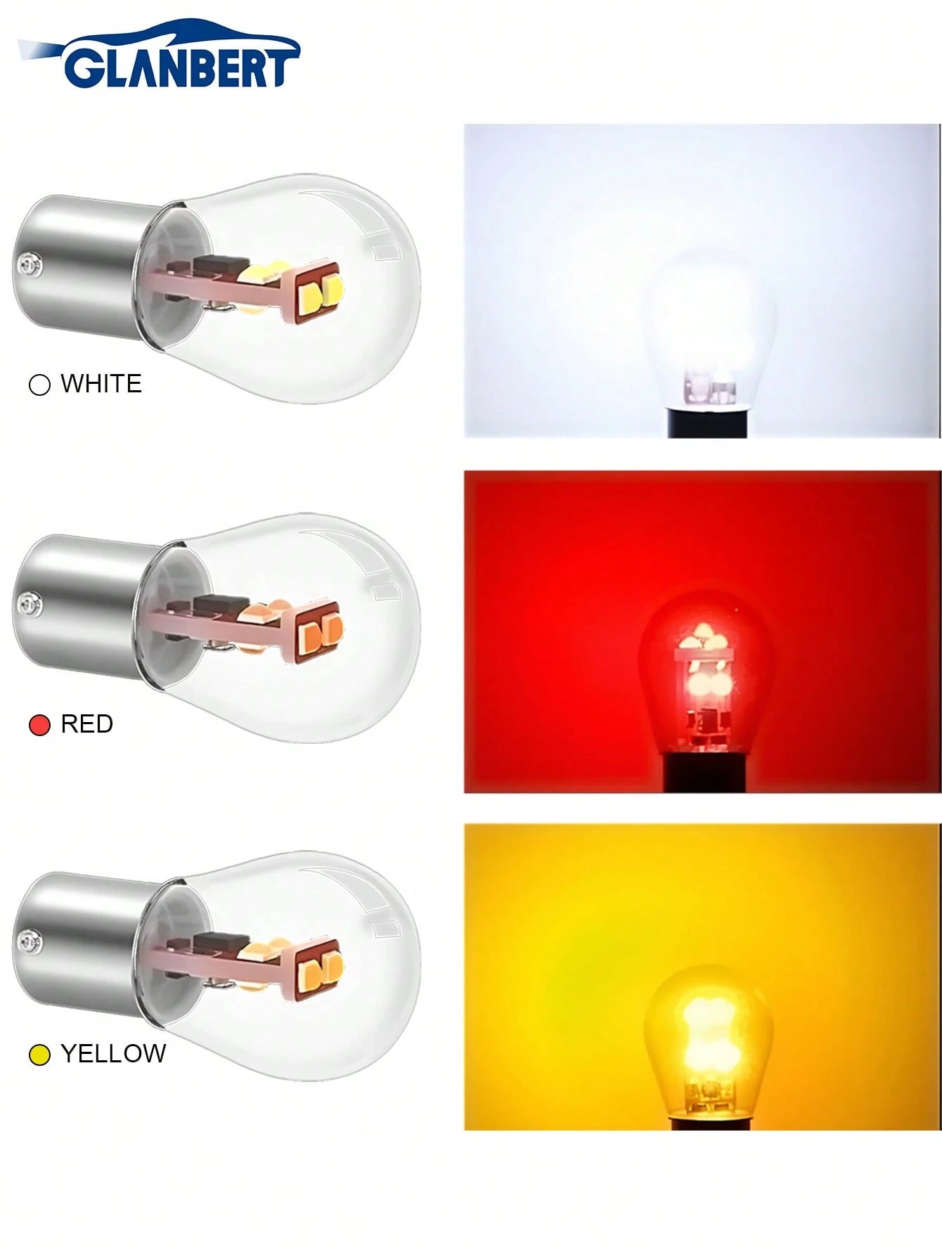 GLANBERT 2pcs Car Turn Signal Lamp/Brake Light/Tail Light/Headlight/Reverse Light/Brake Light Bulbs, 1156 1157 BA15S BAU15S BA15D BAY15D