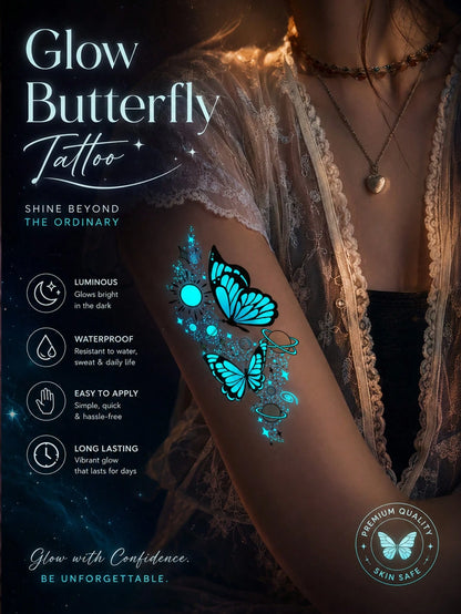 Glow Butterfly Tattoo Sticker, Luminous Butterfly Temporary Tattoo With Galaxy Planet Design, Glow In The Dark Fake Tattoo Decal, Waterproof Long Lasting Body Art For Women Girls, Fantasy Fairy Style