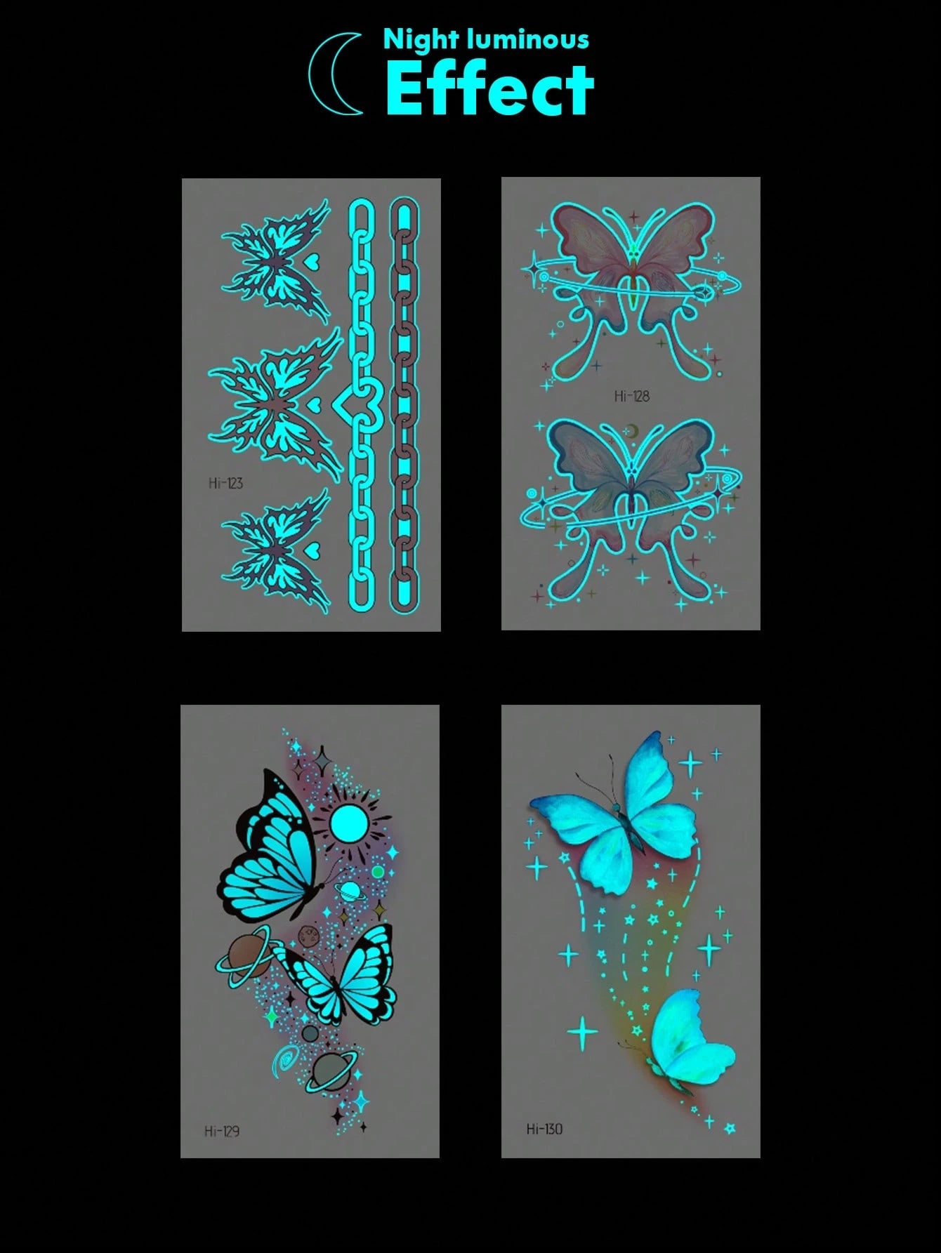 Glow Butterfly Tattoo Sticker, Luminous Butterfly Temporary Tattoo With Galaxy Planet Design, Glow In The Dark Fake Tattoo Decal, Waterproof Long Lasting Body Art For Women Girls, Fantasy Fairy Style