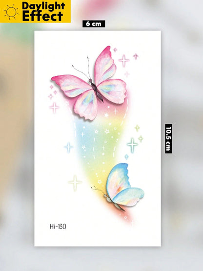Glow Butterfly Tattoo Sticker, Luminous Butterfly Temporary Tattoo With Galaxy Planet Design, Glow In The Dark Fake Tattoo Decal, Waterproof Long Lasting Body Art For Women Girls, Fantasy Fairy Style