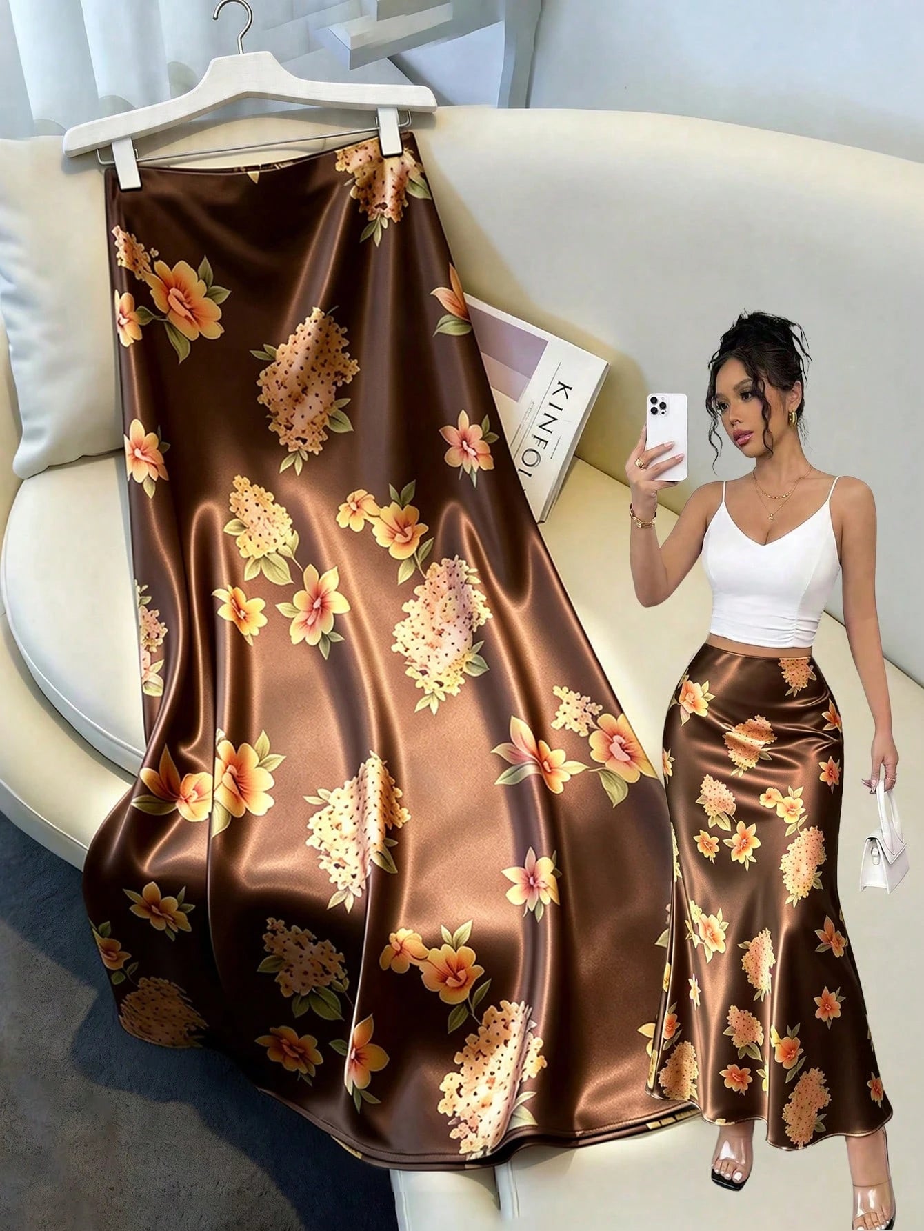 GlowEve Women's Elegant Commute Floral Print Skirt