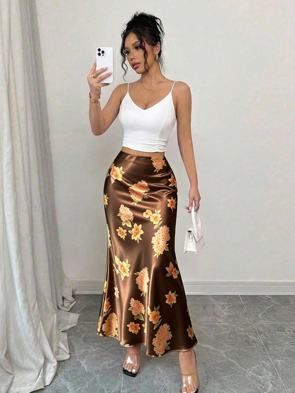 GlowEve Women's Elegant Commute Floral Print Skirt