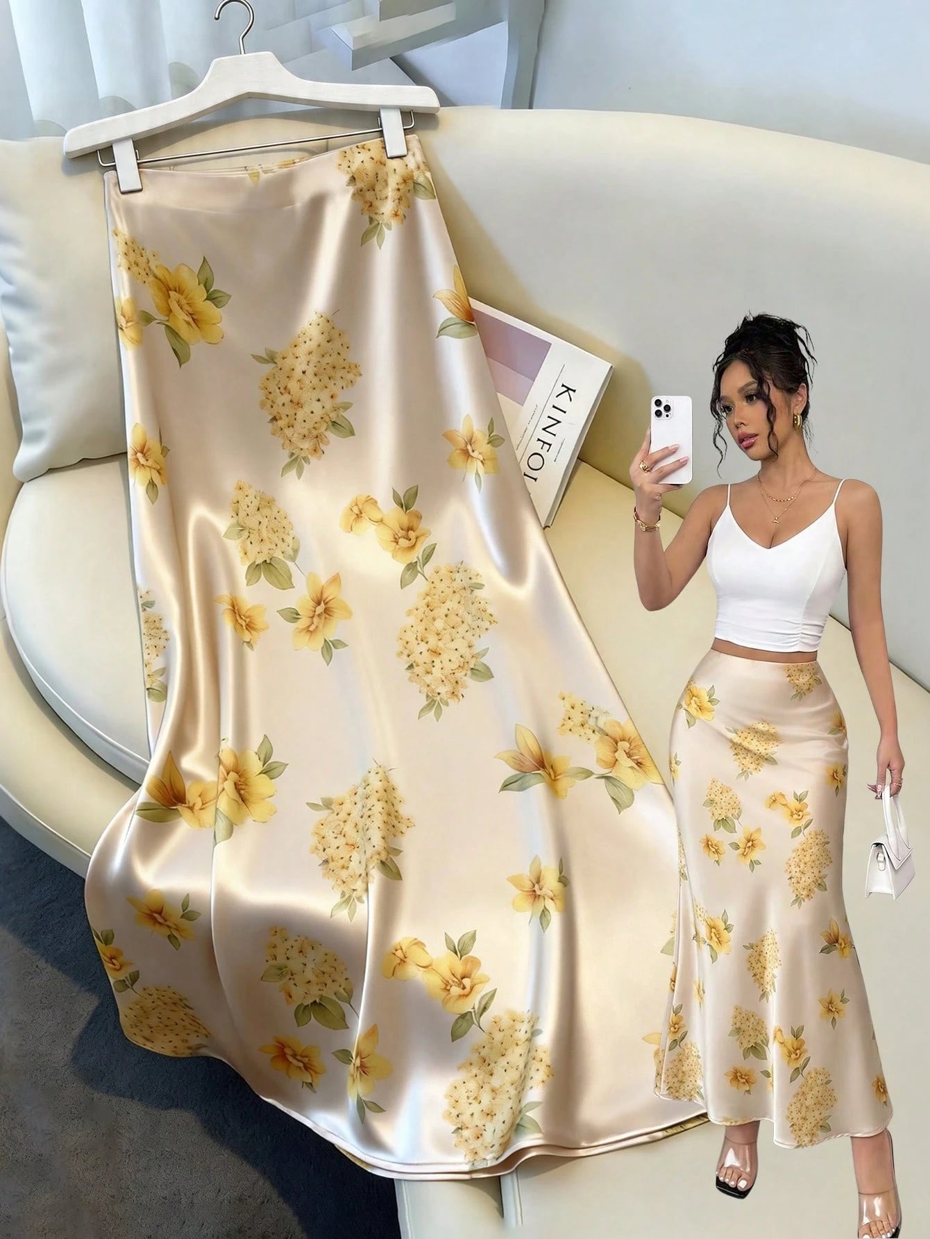 GlowEve Women's Elegant Commute Floral Print Skirt