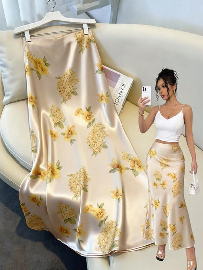 GlowEve Women's Elegant Commute Floral Print Skirt