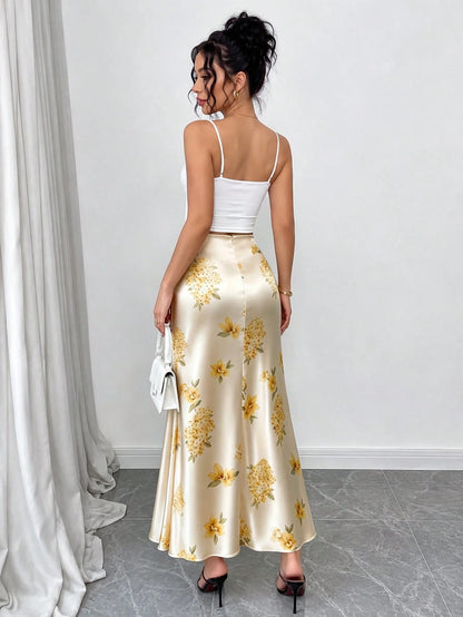 GlowEve Women's Elegant Commute Floral Print Skirt