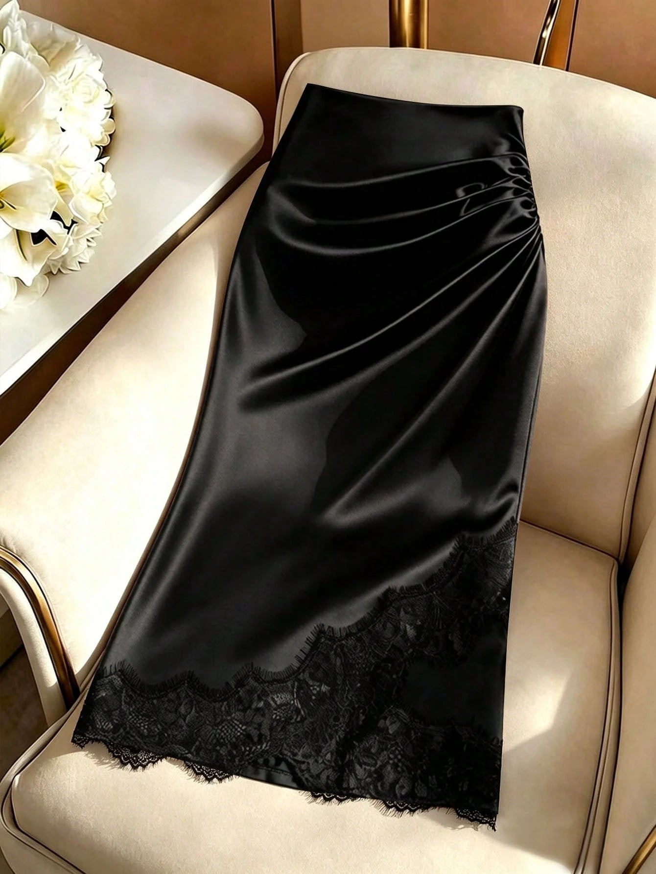 GlowEve Women's Lace Patchwork Pleated Casual Versatile Daily Outing Skirt