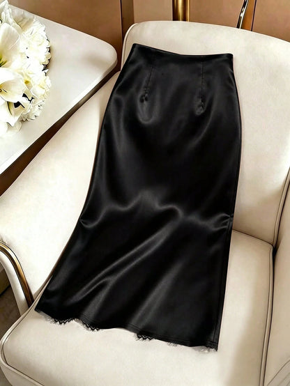 GlowEve Women's Lace Patchwork Pleated Casual Versatile Daily Outing Skirt