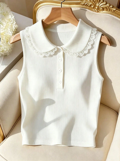 GlowEve Women's Summer Solid Color Lace Trim Knit Camisole, Slim Fit Sleeveless Top For Layering Or Outerwear