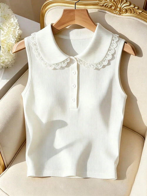 GlowEve Women's Summer Solid Color Lace Trim Knit Camisole, Slim Fit Sleeveless Top For Layering Or Outerwear