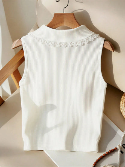 GlowEve Women's Summer Solid Color Lace Trim Knit Camisole, Slim Fit Sleeveless Top For Layering Or Outerwear