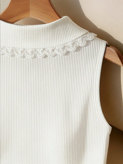 GlowEve Women's Summer Solid Color Lace Trim Knit Camisole, Slim Fit Sleeveless Top For Layering Or Outerwear