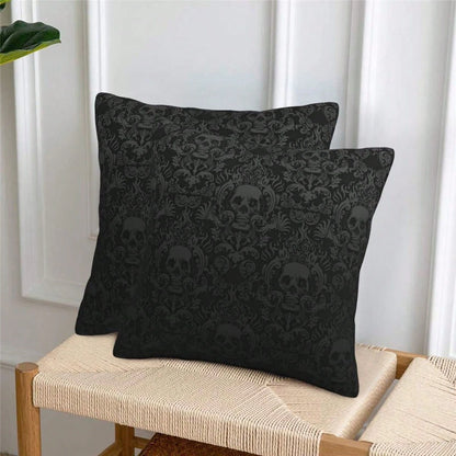 Gothic Black Color Skull Polyester Throw Pillow Covers, 2pcs/Set Square Sofa Cushion Cover, Home Living Room Bedroom Bed Case Decoration, Office Waist Protection Car Lumbar Pillowcase, 18x18 Inch, No