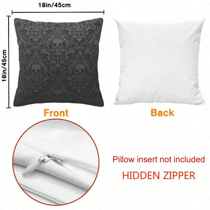 Gothic Black Color Skull Polyester Throw Pillow Covers, 2pcs/Set Square Sofa Cushion Cover, Home Living Room Bedroom Bed Case Decoration, Office Waist Protection Car Lumbar Pillowcase, 18x18 Inch, No